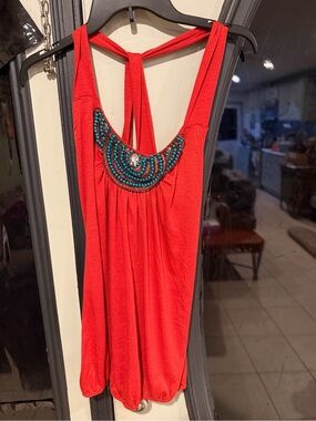 VENUS Coral Y2K tank with Turquoise Bead Yoke